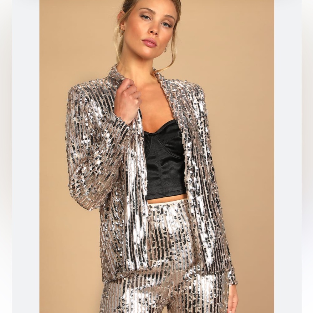 A28 Lulus You Better Work Silver‎ Multi Sequin Blazer